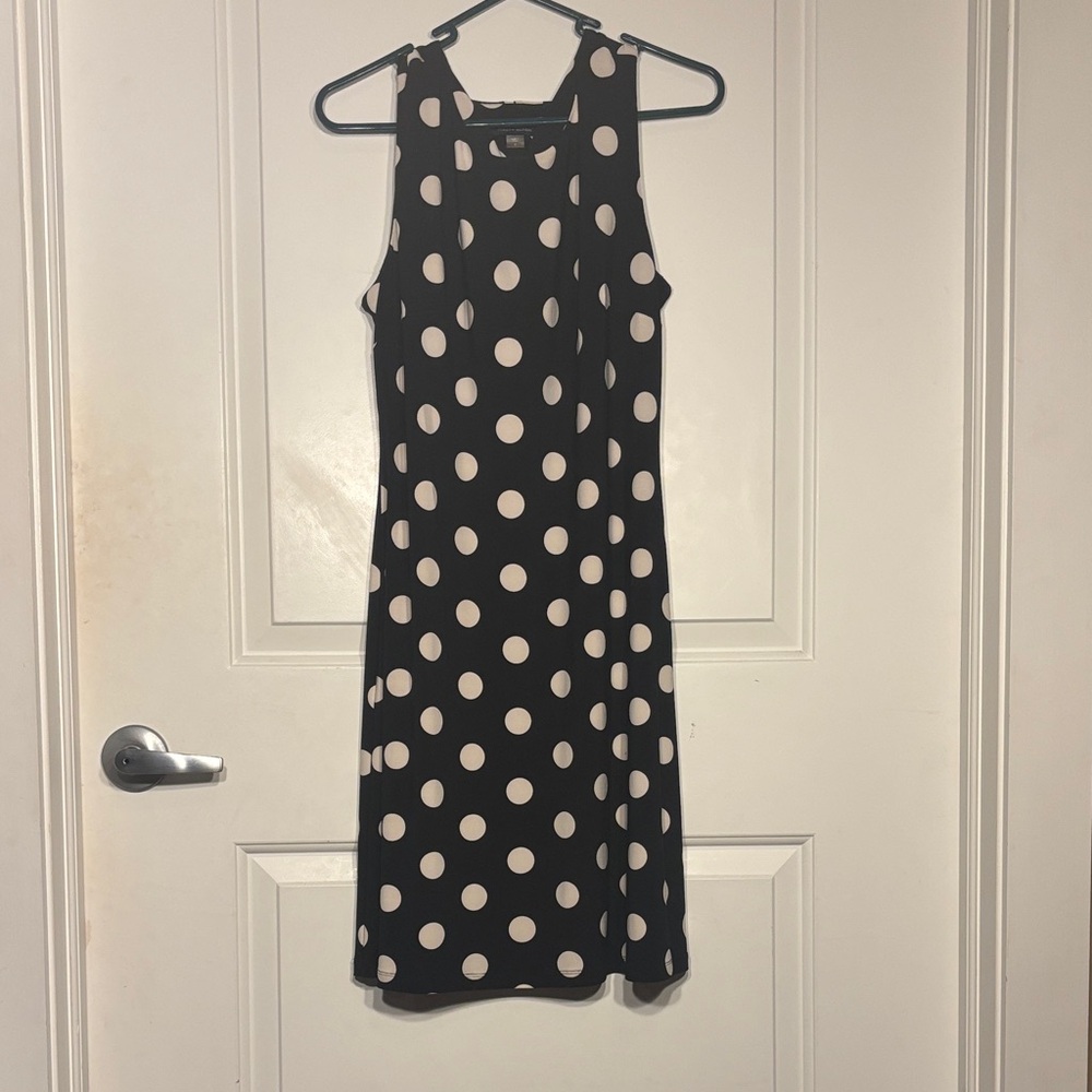 Tommy Hilfiger Black and Cream Polka Dot Sleeveless Midi Dress
